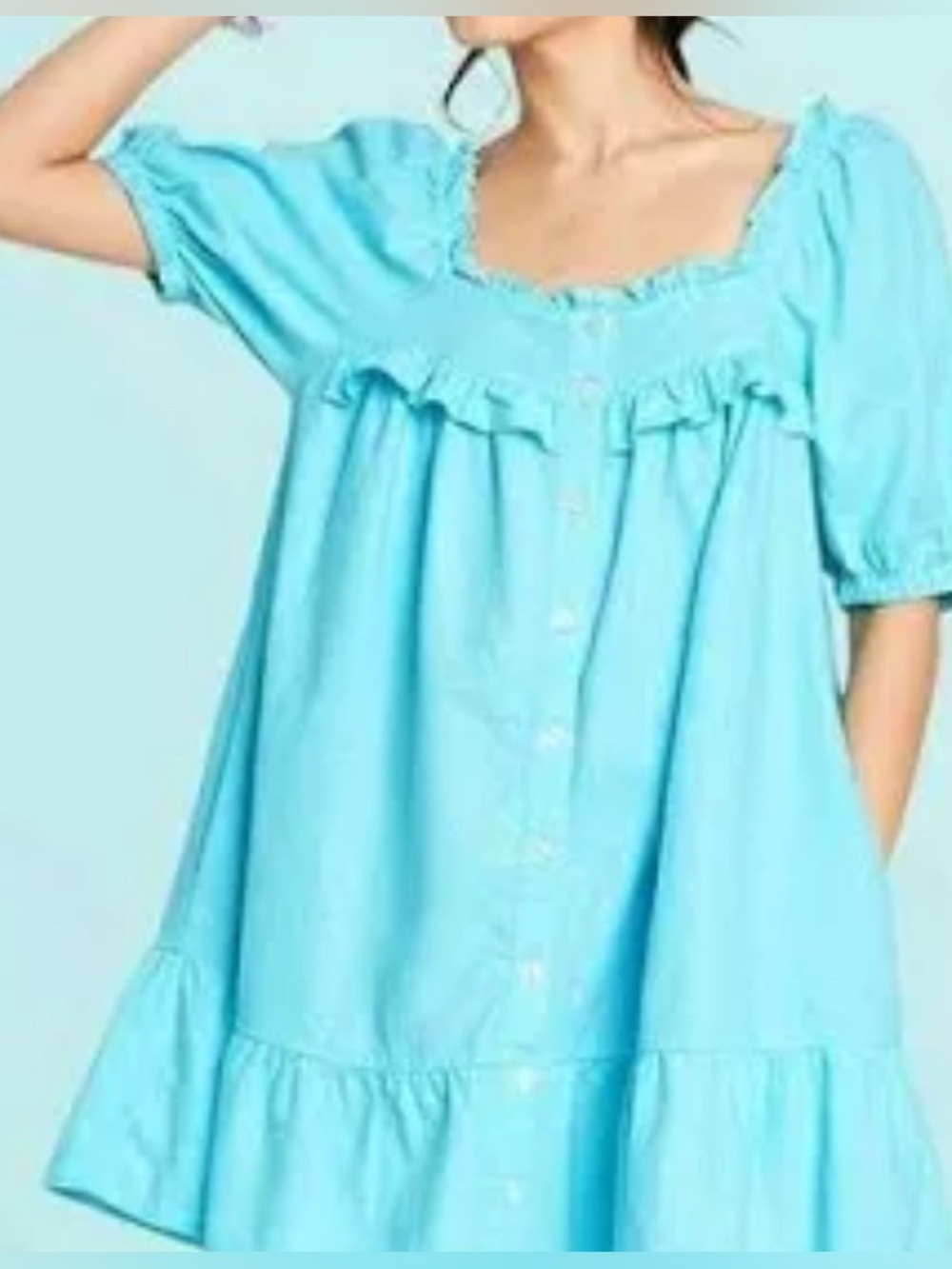 Stoney Clover Lane x target Womens Blue Short Sleeve Ruffle Linen Dress.